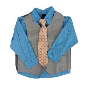 Nautica Boys 3 Piece Set Size 4/4T Medium Grey Cotton Blend Shirt Vest Tie New